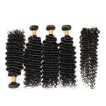 Natural Black 100% Brazilian Virgin Hair / Deep Curly Human Hair Bundles