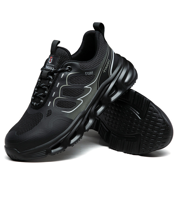 BOA Rotating Button Work Shoes TPU Flying Knit Black Industrial Safety Shoes With Kevlar Mid Sole And Anti-smash EVA Sole