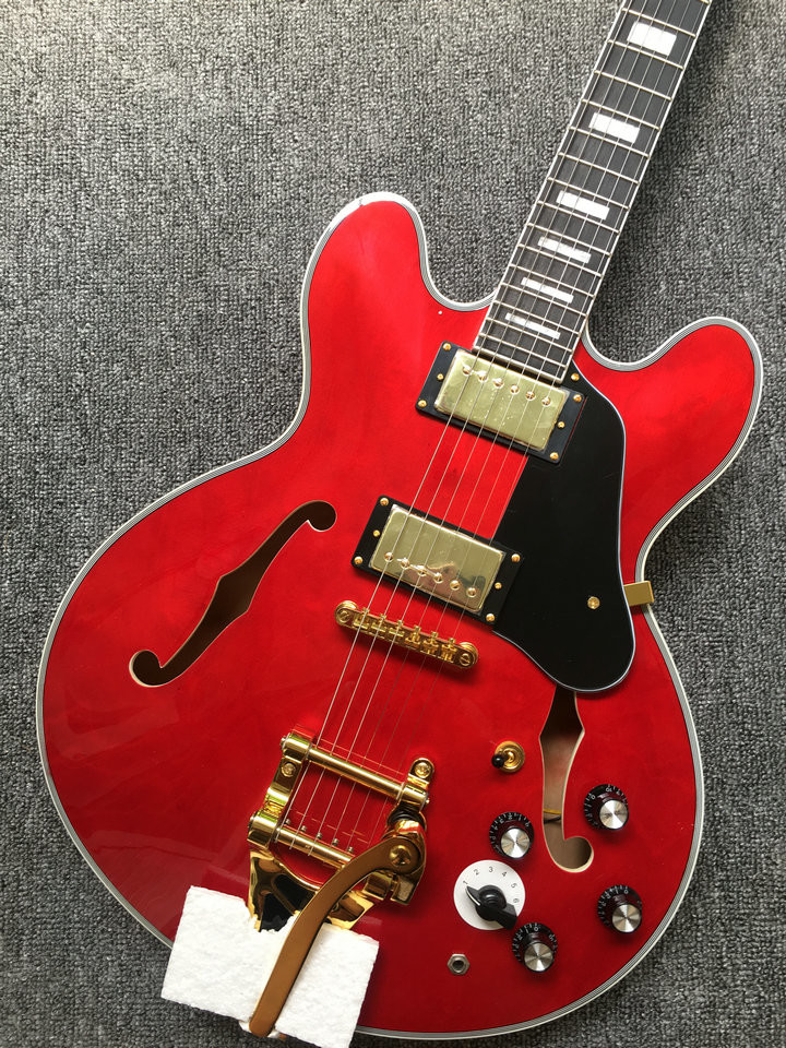 Classic Red ES 335 Jazz Guitar bigsby tremolo system ebony fingerboard electric Jazz Guitar free shipping