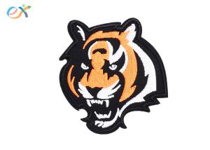 China Twill Background Fabric Iron On Embroidered Patches Tiger Shape With Laser Cut Edge factory