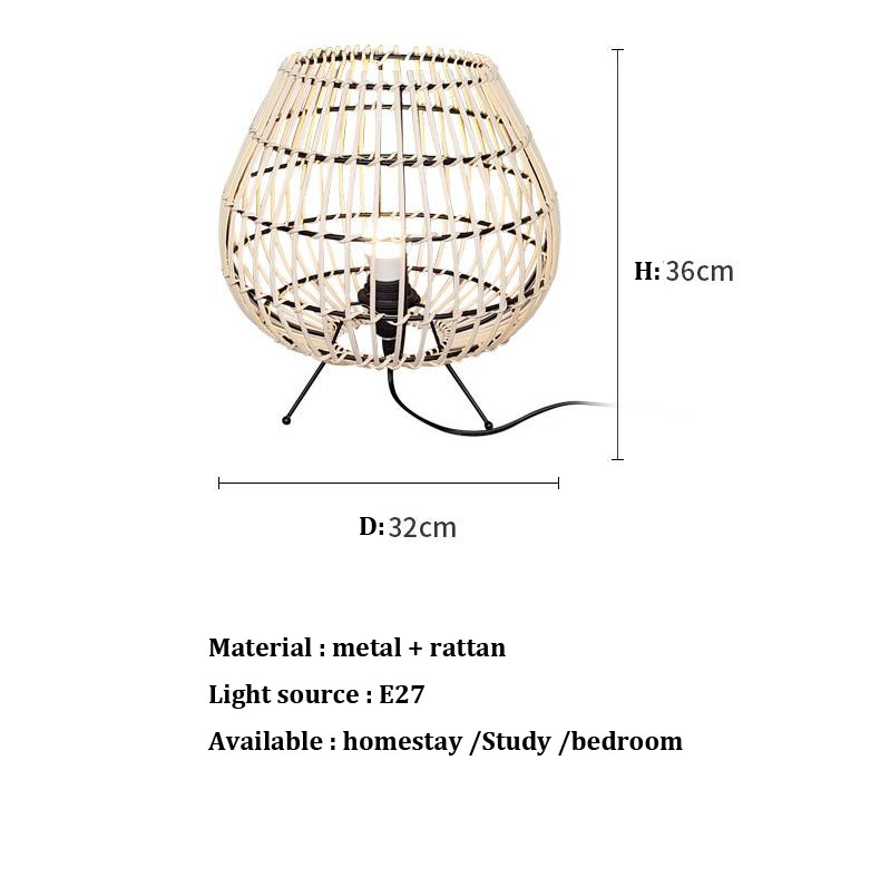 Chinese Style Modern Rattan Lamp For Bedroom Bedside Tea Room