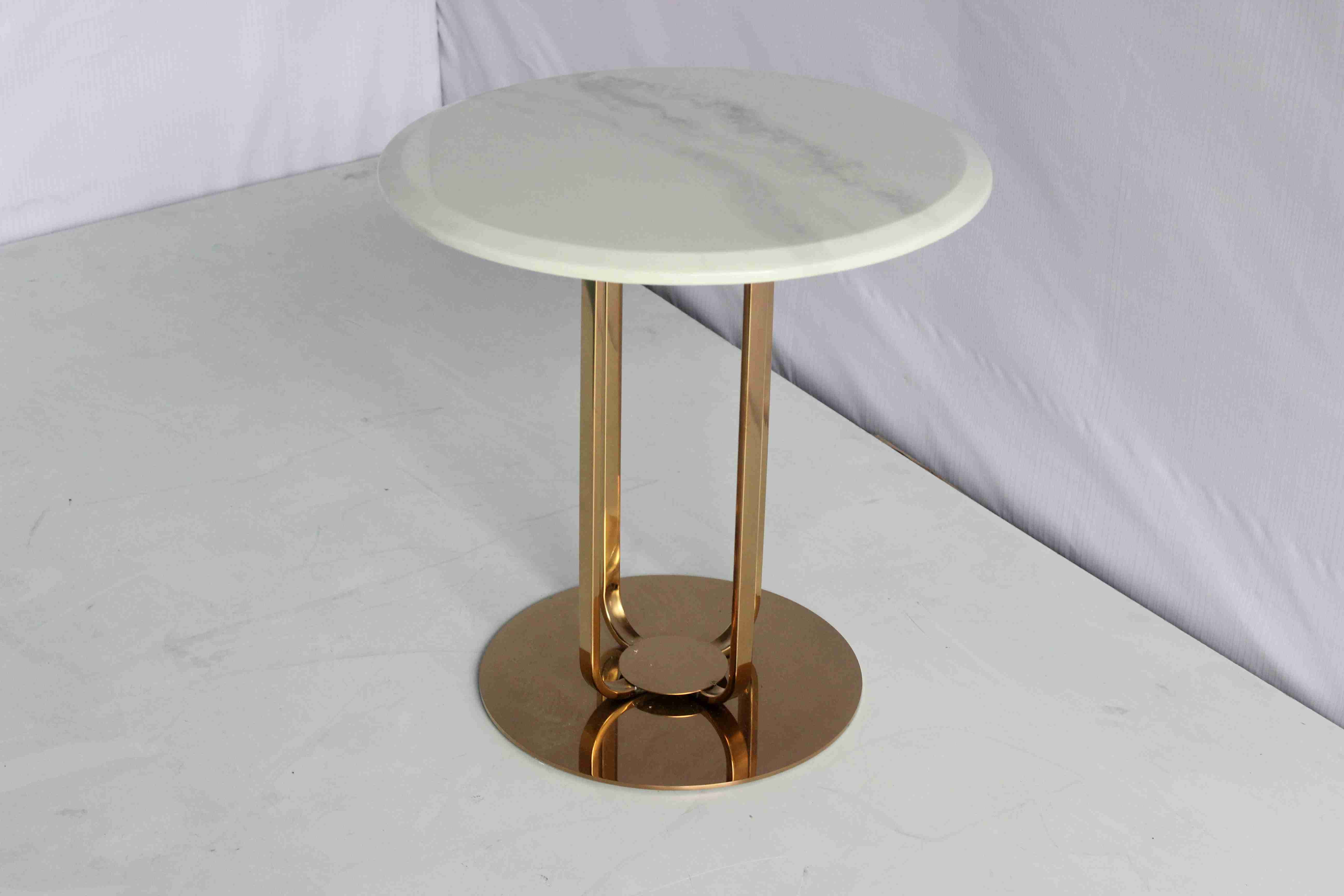 Popular Elegant Side Table With Stainless Steel Base Metal Marble Family Use