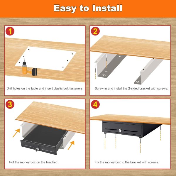 Square Cash Drawer Under Counter Bracket Strong Metal Support for Under Desk Mounting