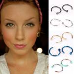 Women Stainless Steel Nostril Nose Hoop Stud Ring Clip On Nose Body Jewelry Fake