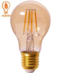 China A60 220-240V led filament bulb amber 4W 6W E27 led vintage filament bulb factory