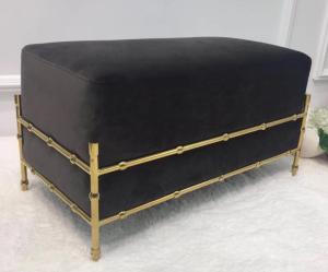 China Black fabric upholstery brass metal base ottoman/bed bench for hotel bedroom furniture,soft seating for hotel bedroom factory
