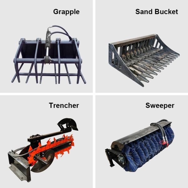 China Skid Steer Loader Accessories Sweeper Grapple Sand Bucket Trencher factory