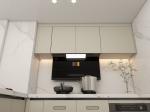 Modern Beige Stainless Steel Kitchen Cabinet With High-Low Design Quartz