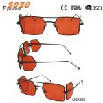 Hot Sale Mirrored red rectangle Metal Sunglasses , UV 400 protection lens