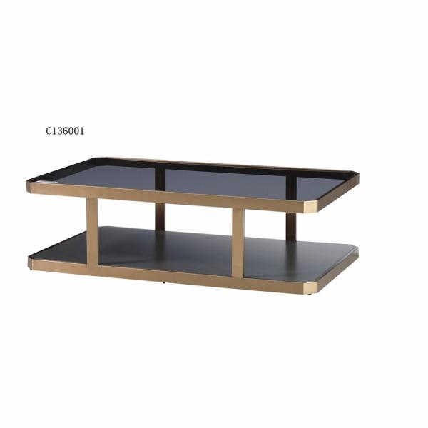 Stainless Steel Metal Leg Living Room Black Tempered Glass Coffee Table ZZ