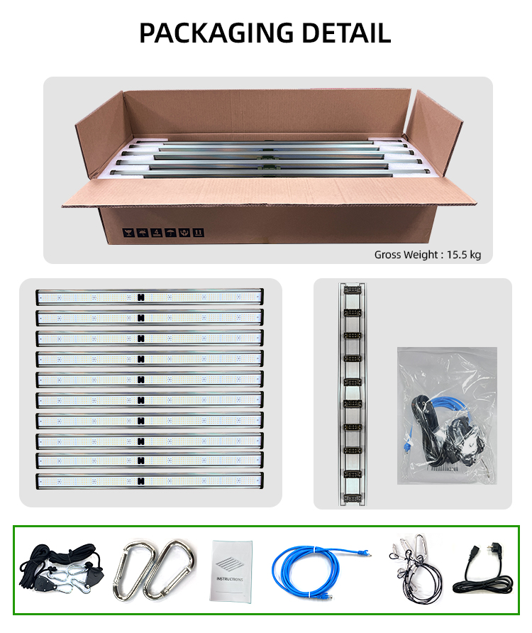 Detachable UV IR LED Grow Light 1000W 10 Bar Full Spectrum Dimmable Three Channels Daisy Chain