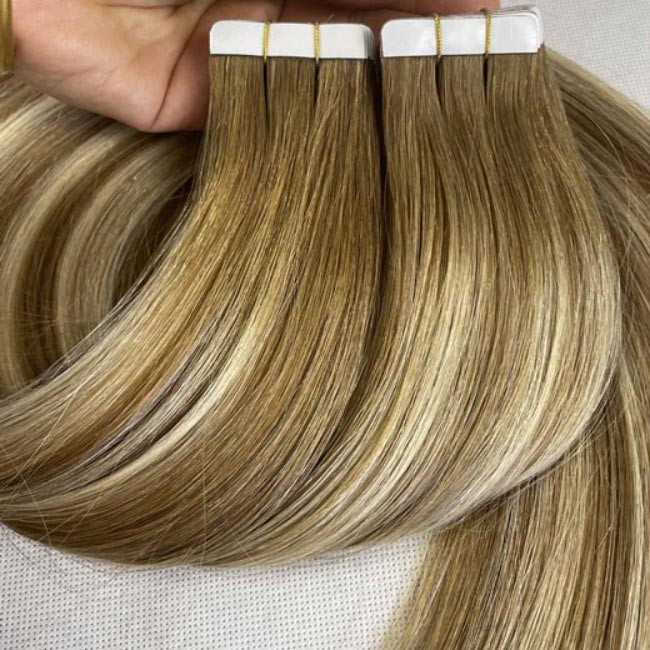 Natural Remy brown Tape In 99J Hair Extensions Invisible Injected