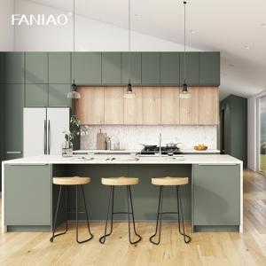 China Green Melamine Laminated Finish Handleless Kitchen Cabinet For Builder factory