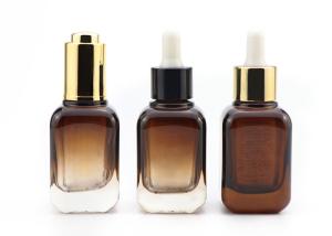 China 30ml Amber Square Glass Cosmetic Bottles For Essential Oil Serum factory
