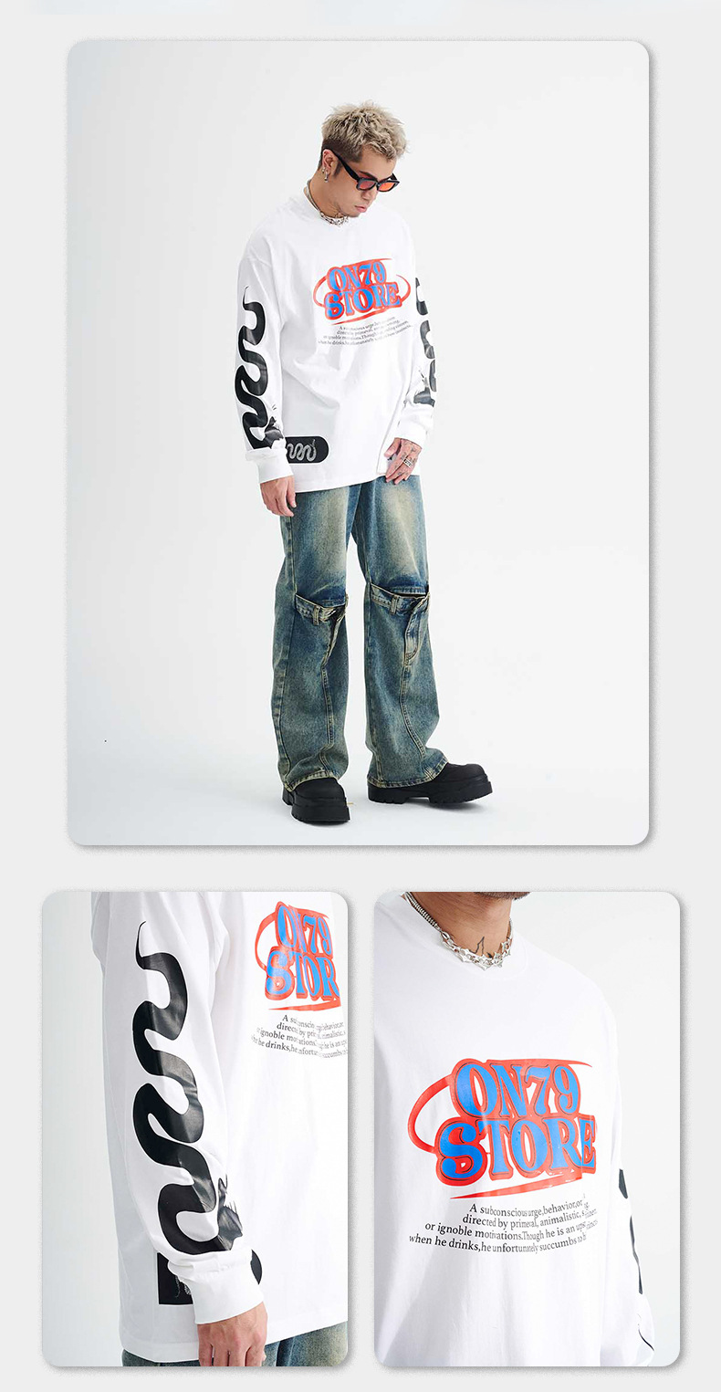 100 Percent Cotton Long Sleeve T Shirts 230gsm Heavyweight Letter Graphic For Men