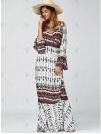 Ethnic Print High Slit Bell Sleeve Wrap Dress Bohemian beach long woman dress