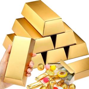 China Gold Bars Fake Bar Gift Box Golden Party Favor Chocolate Gold Coins Foil Treasure Brick Paper Boxes Halloween Party factory