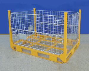 China Mobile Yellow Wire Mesh Pallet Cages Folds Flat Space Saving Supermarket Use factory