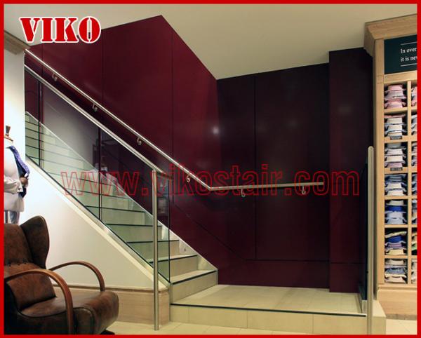 Double Steel Plate Staircase VK55S Tread beech ,Railing tempered glass, Handrail