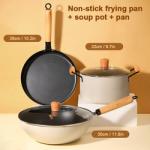 Kitchen Maifan Stone Coating Cast Iron Pot Set With Wooden Handle
