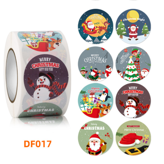 CMYK Sticky Label Roll Santa Claus Reindeer Merry Christmas Vinyl Decals