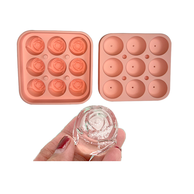 Silicone Small Rose Shaped Ice Cubes Maker Sustainable 9 Cavity 1.2 Inch