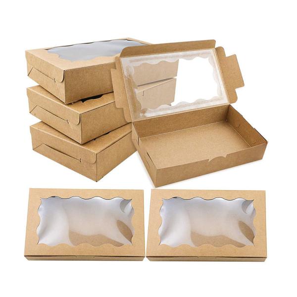 Kraft Biscuit Box With Clear Window Small Cookie Box Container for Dessert