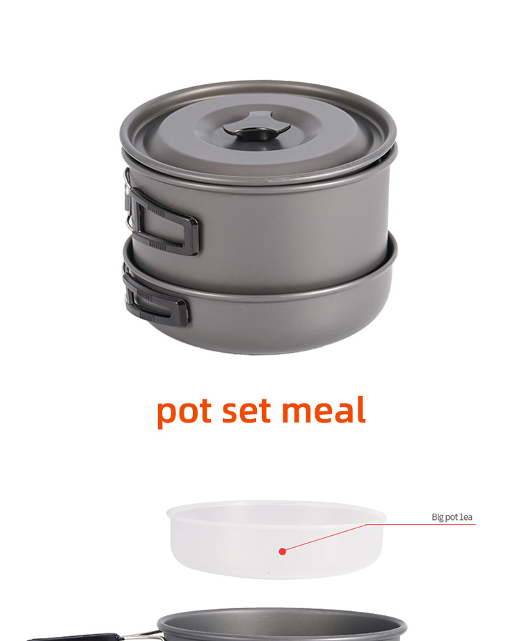 Outdoor Pots And Pans Portable 5 - 6 People Aluminum Alloy Cookware Set