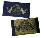 Black Satin Clothing Woven Labels WashableShining Gold Yarn LOGO Smooth Edge