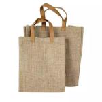 Pu Handles 100% Burlap Fabric Jute Tote Bags BSCI Approved