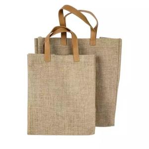 China Pu Handles 100% Burlap Fabric Jute Tote Bags BSCI Approved factory