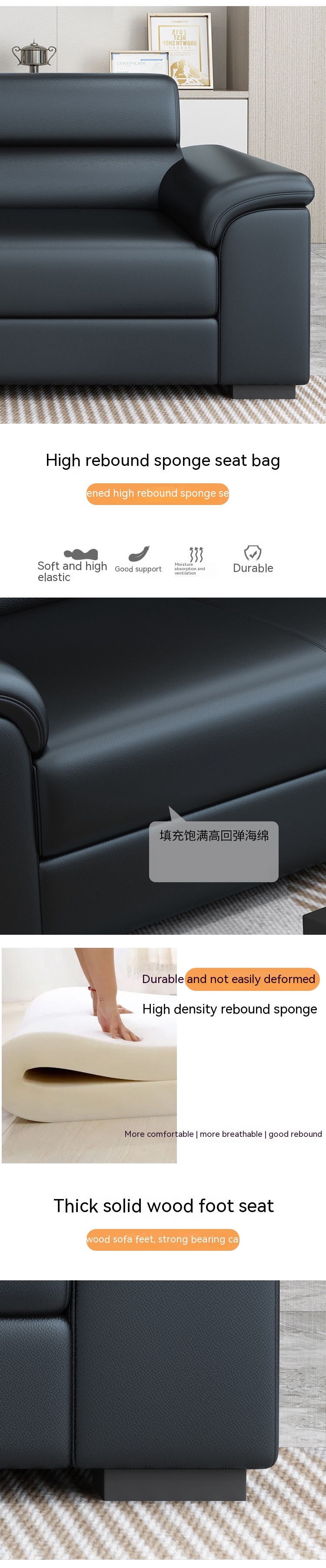 Office Reception Room Furniture Set Chinese Style Sofa and Napa Leather Coffee Table