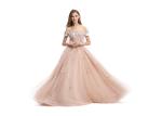 Short Sleeve Off Shoulder Muslim Evening Dress Floral Decor For Wedding Party