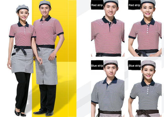 Combed Cotton Restaurant Uniforms Polo Shirts Contrast Color For Men And Women