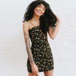 2018 Adjustable Spaghetti Strap Floral Print Vacation Dress Bodycon Mini Dress