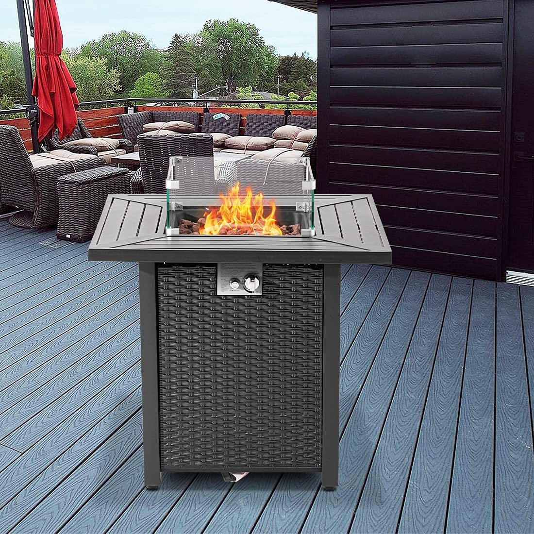 28 Inch 50,000 BTU Gas Modern Propane Fire Pit Auto-Ignition Waterproof Cover