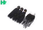 Peruvian Human Hair Kinky Curly Frontal Lace Closure With Bundles Double Weft