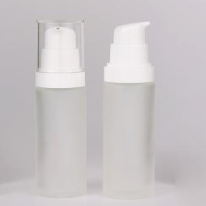 China Customized Colors 15ml 30ml 50ml Clear Frosted Empty Mini Perfume Glass Serum Pump Bottle for Skincare Packaging factory