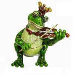 Violin Frog Trinket Box Music Jeweled Box Pewter Frog Jewelry Box Green Frog