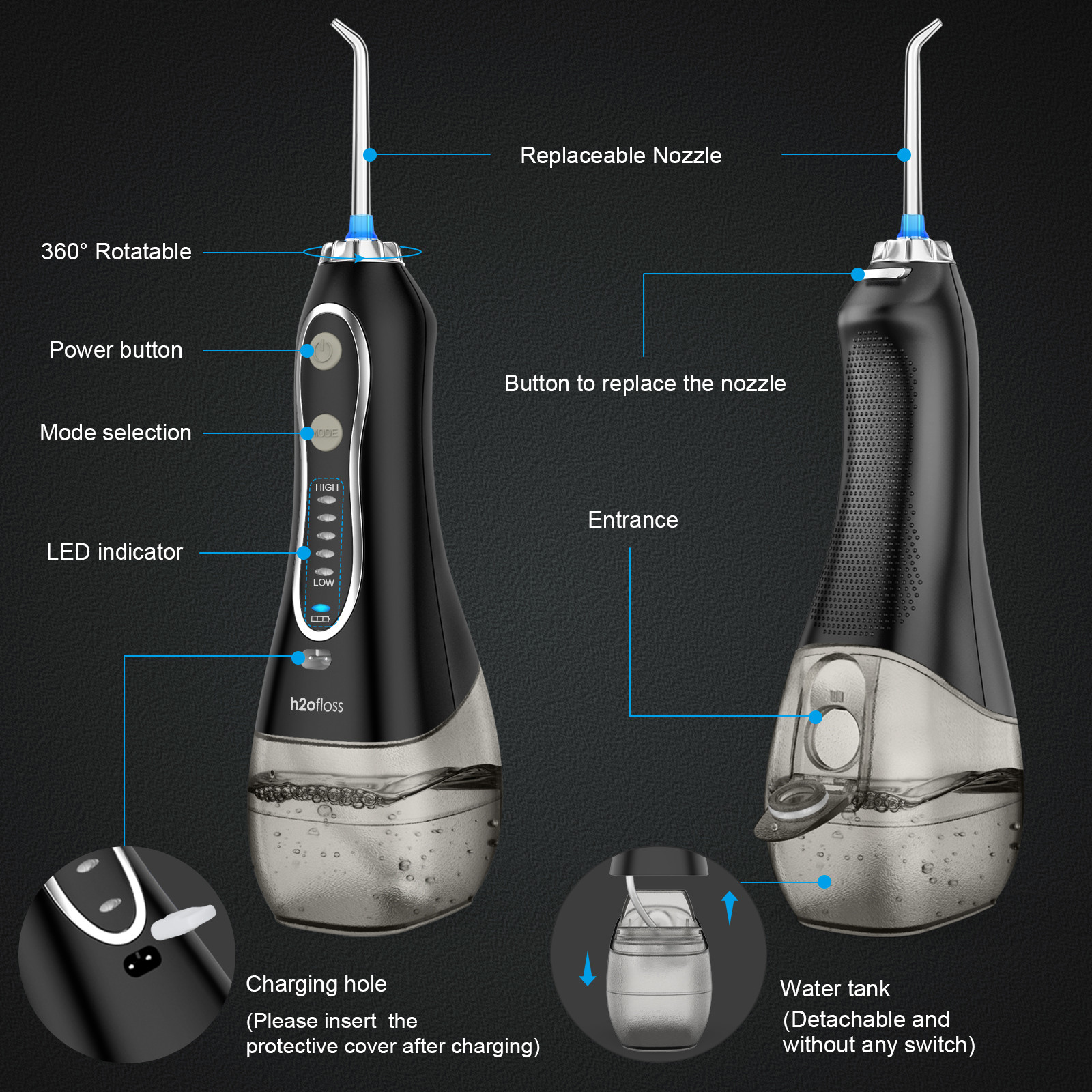 5 Working Modes Portable Water Flosser USB Charged For Oral Cleaning