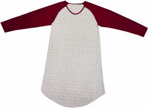 China Ladies Cotton Jersey Red/Floral Printed Raglan Long Sleeve V Neck Nightdress Sleepwear Allover Print factory