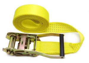 China Yellow Webbing Lashing Strap With 100% High Tenacity Polyester Yarn Belt Material factory