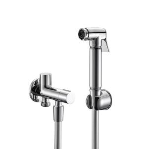 China Brass shattaf set bidet shower Zinc holder brass 2-way valve PVC hose 1.50m spray head brass handle bathroom toilet OEM factory