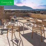 Outdoor Patio Garden Teak Wood Texture Dining ArmChair with Waterproof Cushion