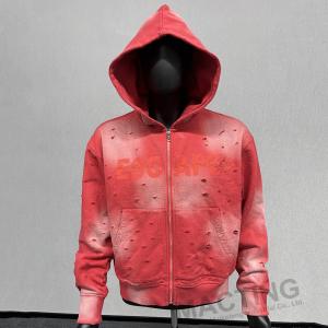 China Custom Oversized Acid Wash Sun Fade Ripped Distressed Zip Up Boxy Cropped Hoodie factory
