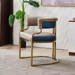 Luxury Style Metal Leather Dining Table And Chairs Iron Gilded Legs Leather Seat