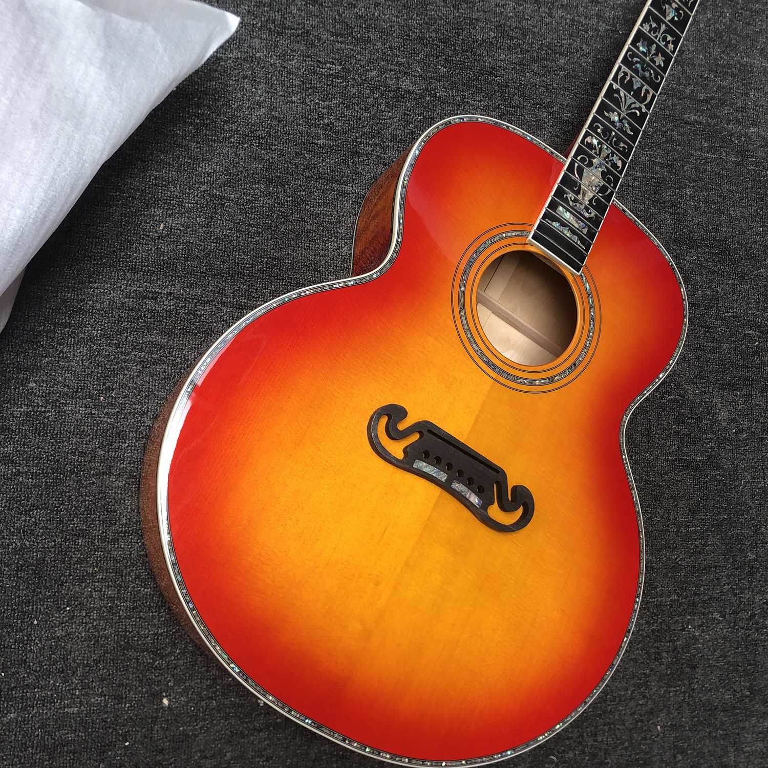 Custom Grand jumbo 43 inch J200 water ripple back side with kinds colors Acoustic Guitar life tree inlay neck, vintage