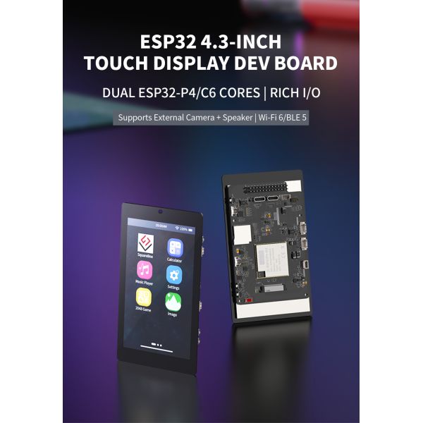 JC4880P443C_I_W High cost performance 4.3-inch IPS touch screen development kit supports ESP32P4/ESP32-C6 dual platforms