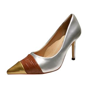 China YTH009 Women'S Shoes Sexy Stitching Color Matching Metal Fabric Snake Pattern Pointed Stiletto High Heels High Heel Wome factory