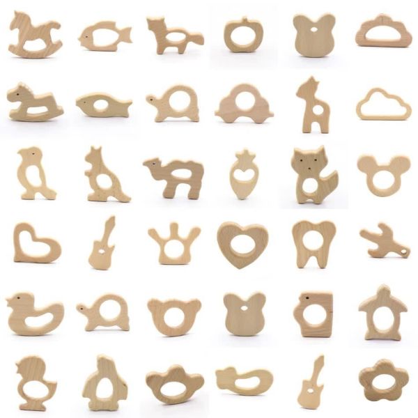 China Beech wooden teether Ring -Heart shaped baby teether factory